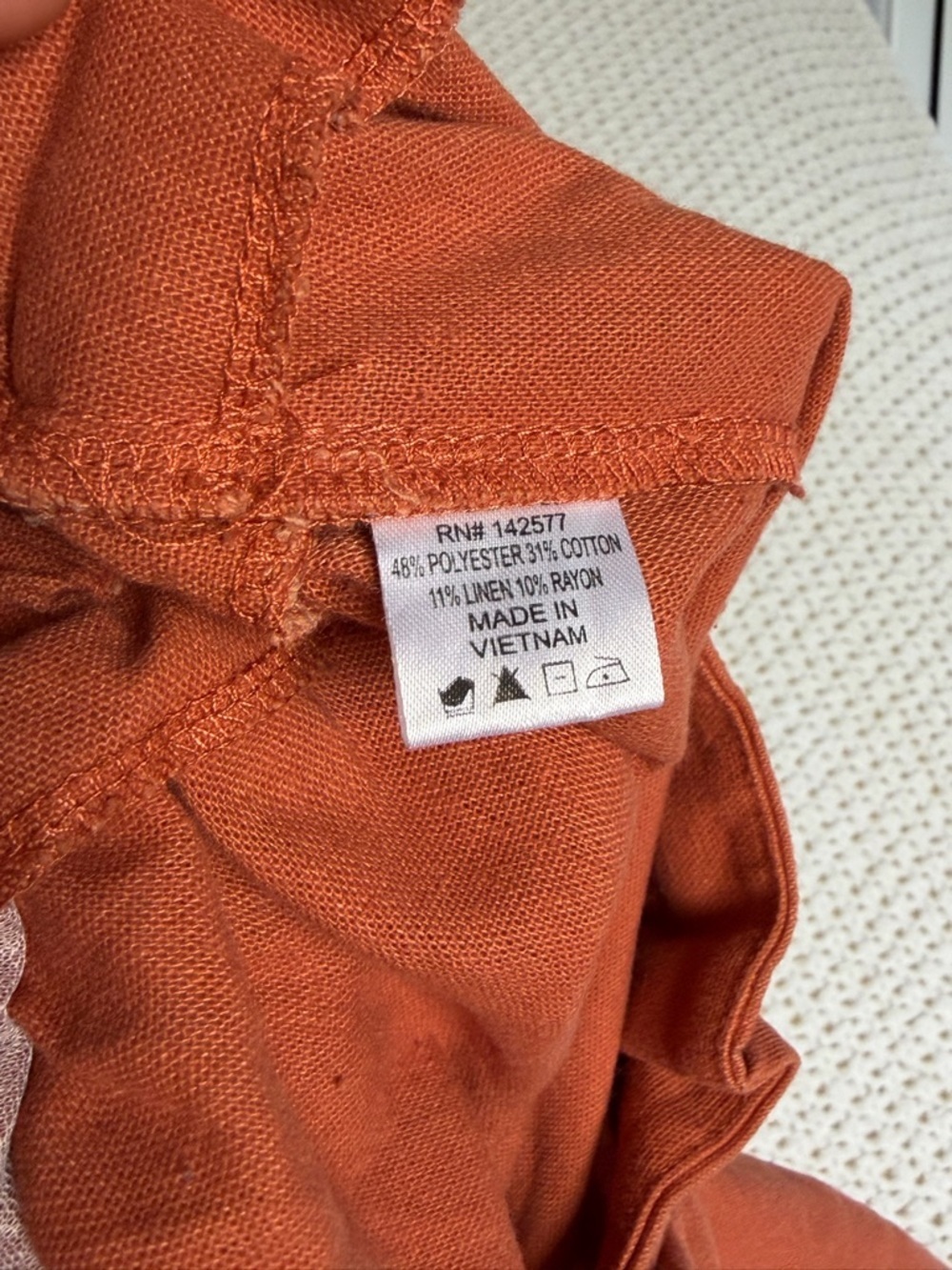IRIS Burnt Orange Elastic Paperbag Waist Pants with Brown Faux Buttons Wide Leg - Picture 4 of 6